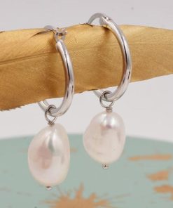 Pearl  Drop Hoop Earring