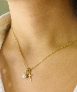 Pearl Cross Pendant Necklace