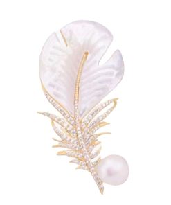 Elegant Gold Color Pearl CZ Brooch