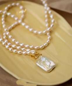 Square Pearl Sweater  Necklace