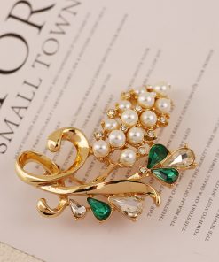 Rhine Stone Pearl Brooch