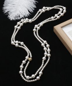 Elegant Women Lady Long Pearl Sweater Necklace