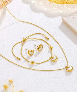 Necklace Bracelet Earring Stud Set for Women Party